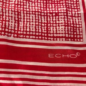 ECHO Vintage Red and White Silk Rectangular Scarf